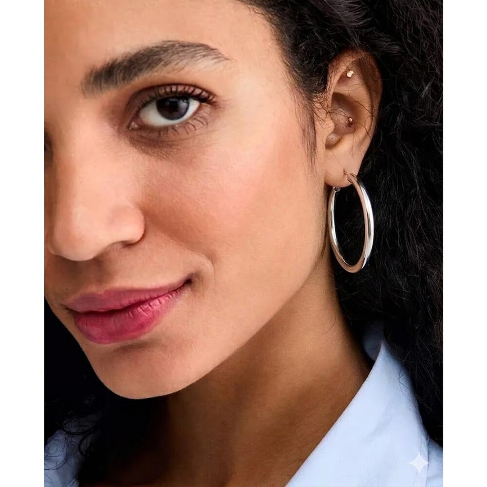 NWT On 34th Minimalist High Shine Chunky Silver Tone Hoop Earrings